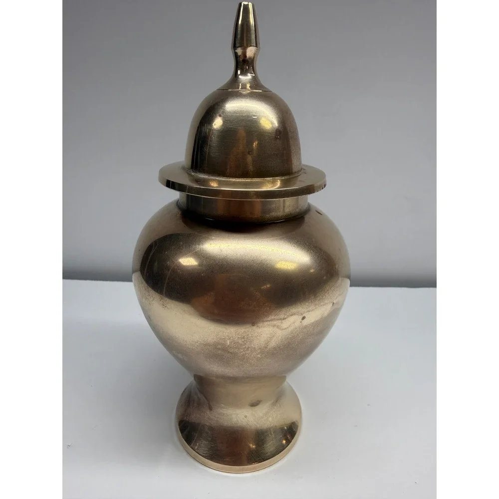 Vintage Etched Brass Ginger Jar with Lid Floral Engraved Urn Made in India 8.5in